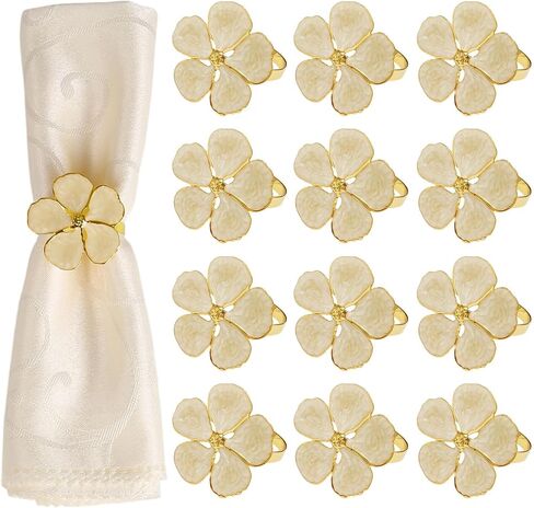 Champagne Flower Napkin Rings Set of 12, Metal Floral Napkin Holder Rings | Table Decorations for Wedding,Fall,Daily Party,Picnics,Banquet,Luncheons,Birthday,Christmas,Valentine's,Thanksgiving in Kuwait