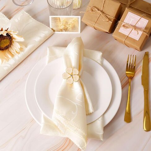 Champagne Flower Napkin Rings Set of 12, Metal Floral Napkin Holder Rings | Table Decorations for Wedding,Fall,Daily Party,Picnics,Banquet,Luncheons,Birthday,Christmas,Valentine's,Thanksgiving in Kuwait