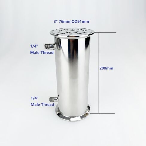 3" (76mm) OD91mm, Dephlegmator/Condenser With 1/4" Male Thread,15 Pipes Inside ID 8mm,Lenght 200mm,SS304 in Saudi Arabia