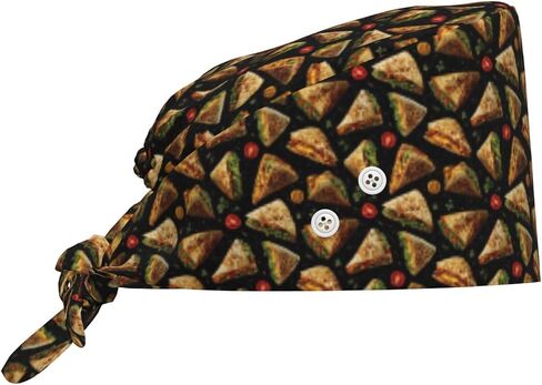 Tomato Mexican Tortilla A Print Scrub Caps Women Men, Adjustable Nurse Cap Surgical Caps Scrub Hats for Women Men, Working Cap with Buttons for Hanging Face Masks Black in Kuwait