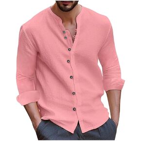 Long Sleeve Shirt Men Vintage Lightweight Plus Size Button Down Blouses Casual Workout Loose V-Neck Cotton Linen Tops in Kuwait