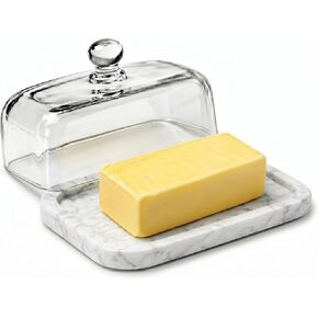 Marble Butter Dish with Glass Lid,Fits East & West Butter Sticks | Marble Butter Dish with Glass Lid,Fits East & West Butter Sticks,Natural Marble Butter Keeper for Countertop & Refrigerator in Kuwait