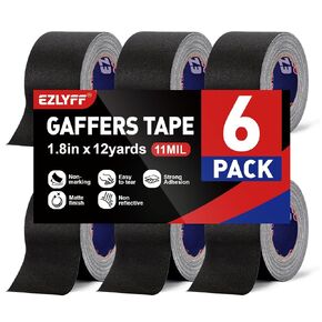 6 عبوات من شريط Gaffer الأسود مقاس 1.8 بوصة × 12 ياردة (إجمالي 72 ياردة)، شريط Gaff أسود من الدرجة الصناعية 11 مل، بدون بقايا، غير عاكس، سهل التمزق، أشرطة Gaffer لتأمين الكابلات، التصوير الفوتوغرافي، الاستوديو in Kuwait