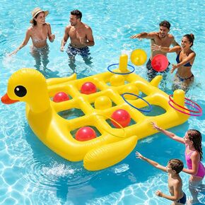 Inflatable Pool Party Toys Games Set, 2 in 1 Duck Tic Tac Toe & Ring Toss Inflatable Pool Game with 10 Balls & 6 Rings for Ring Toss Games, Outdoor Pool Games Adults Kids Family Ages 6+ 2-10 Players in Saudi Arabia