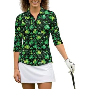 Women 3/4 Sleeve Golf Polo Shirts Zip Collared Tennis Polo Workout Tops Quick Dry Lightweight Athletic Work Blouses in Kuwait