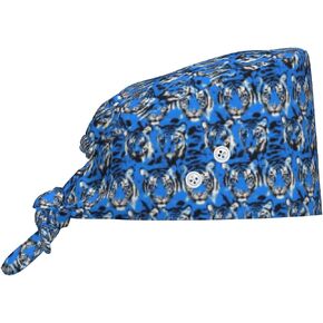Cool Blue Tiger Print Scrub Caps Women Men, Adjustable Nurse Cap Surgical Caps Scrub Hats for Women Men, Working Cap with Buttons for Hanging Face Masks in Kuwait