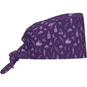 Purple Mystical Herbs Print Scrub Caps Women Men, Nurse Cap Surgical Caps Scrub Hats for Women Men, Adjustable Working Cap with Sweatband in Kuwait