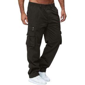 WENKOMG1 Men's Casual Cargo Pants, Outdoor Athletic Workout Elastic Waist Loose Fit Hiking Pants with Pockets, S-4XL in Kuwait