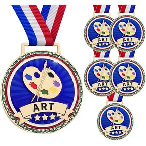 6PCS Art Award Medals, 3.15'' Heavy Duty Gold Medal with Ribbons Gold Medals for Art Lovers Student Adults Tournaments & Competitions in Kuwait