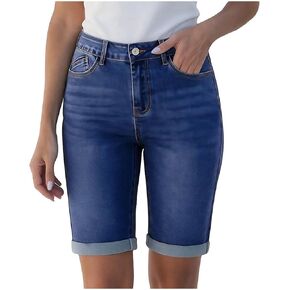 Women's Jean Shorts High Waisted Stretchy Bermuda Jorts Folded Hem Denim Shorts Summer Short Pants Jeans in Kuwait