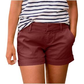 Women’s Casual Cotton Rolled Hem Shorts with Belt Loops and Front Pockets for Everyday Wear in Saudi Arabia