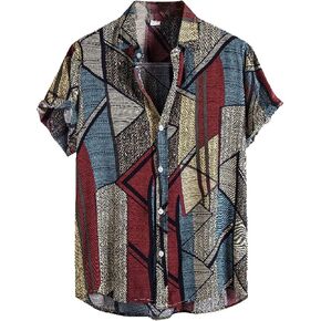 Vintage Shirts for Men Striped Short Sleeve Hawaiian Shirt Summer Button Down T Shirt Relaxed-Fit Casual Beach Tops in Saudi Arabia