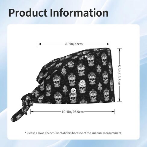 Ornate Baroque Skull Print Scrub Caps Women Men, Adjustable Nurse Cap Surgical Caps Scrub Hats for Women Men, Working Cap with Buttons for Hanging Face Masks Black in Kuwait