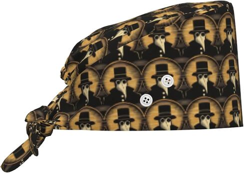 Retro Funny Raven Gentleman A Print Scrub Caps Women Men, Adjustable Nurse Cap Surgical Caps Scrub Hats for Women Men, Working Cap with Buttons for Hanging Face Masks Black in Kuwait