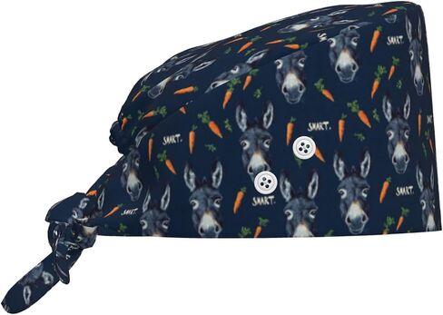 Smart Donkey Carrot Print Scrub Caps Women Men, Adjustable Nurse Cap Surgical Caps Scrub Hats for Women Men, Working Cap with Buttons for Hanging Face Masks Black in Kuwait