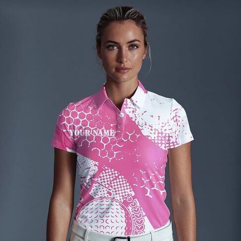 White & Pink Ribbon Retro Men's Golf Polo Shirt - Custom Breast Cancer Awareness Golf Attire Performance Golf Polo Shirt Personalized N8119 in Kuwait