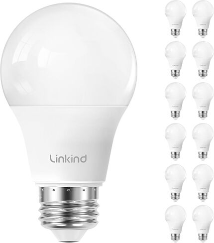 مصابيح إضاءة LED قابلة للتعتيم من Linkkind A19، ما يعادل 60 وات، 9 وات، 2700 ك أبيض ناعم، 800 لومن، قاعدة قياسية E26، إضاءة لغرفة النوم وغرفة المعيشة والمكتب المنزلي، 24 عبوة in Kuwait
