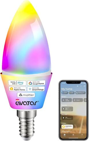 Matter E12 Smart Bulb, No Extra App Needed! RGBCW WiFi Bulb Compatible with Apple Home/Siri, Alexa & Google. Timer & Group Control, Perfect for Bedroom/Living Room Lamps, Candelabra Base in Kuwait