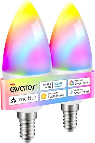 Matter E12 Smart Bulb, No Extra App Needed! RGBCW WiFi Bulb Compatible with Apple Home/Siri, Alexa & Google. Timer & Group Control, Perfect for Bedroom/Living Room Lamps, Candelabra Base in Kuwait