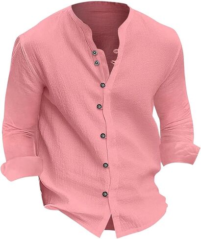 Long Sleeve Shirt Men Vintage Lightweight Plus Size Button Down Blouses Casual Workout Loose V-Neck Cotton Linen Tops in Kuwait
