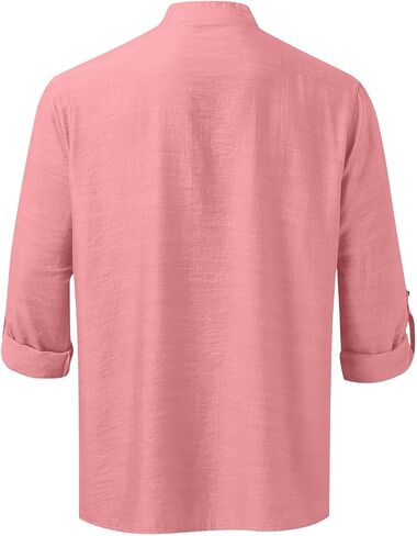 Long Sleeve Shirt Men Vintage Lightweight Plus Size Button Down Blouses Casual Workout Loose V-Neck Cotton Linen Tops in Kuwait