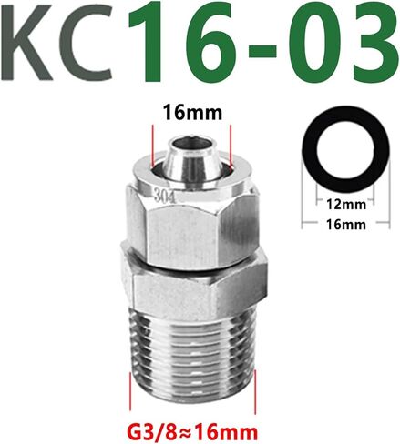 PC 304SS Stainless Steel Pneumatic Quick Tightening Joint PU Pipe Nylon Pipe 14mm 16mm Straight External Thread 3/8" 1/2" 3/4“(KC16-03) in Kuwait