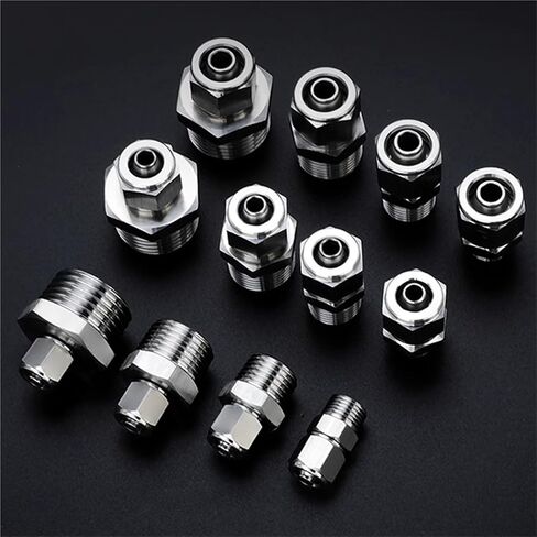 PC 304SS Stainless Steel Pneumatic Quick Tightening Joint PU Pipe Nylon Pipe 14mm 16mm Straight External Thread 3/8" 1/2" 3/4“(KC16-03) in Kuwait