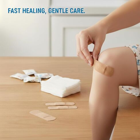 200PCS Adhesive Bandages Assorted Sizes – Flexible Breathable Fabric Bandages for Finger & Skin Wounds, Family First Aid Supplies, Natural Color in Kuwait