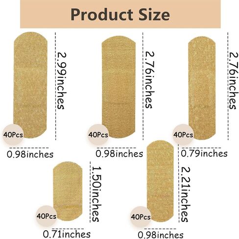 200PCS Adhesive Bandages Assorted Sizes – Flexible Breathable Fabric Bandages for Finger & Skin Wounds, Family First Aid Supplies, Natural Color in Kuwait