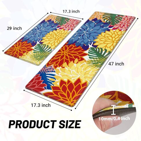 Arenarug Kitchen Mats for Floor 2PCS Cushioned Anti Fatigue Kitchen Mats Waterproof Non Slip Kitchen Mat Rug Set Comfort Foam Standing Mat for Sink, Laundry, Office,17.3" x 28" + 17.3" x 47", Colorful in Kuwait