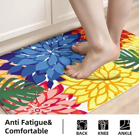Arenarug Kitchen Mats for Floor 2PCS Cushioned Anti Fatigue Kitchen Mats Waterproof Non Slip Kitchen Mat Rug Set Comfort Foam Standing Mat for Sink, Laundry, Office,17.3" x 28" + 17.3" x 47", Colorful in Kuwait
