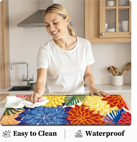 Arenarug Kitchen Mats for Floor 2PCS Cushioned Anti Fatigue Kitchen Mats Waterproof Non Slip Kitchen Mat Rug Set Comfort Foam Standing Mat for Sink, Laundry, Office,17.3" x 28" + 17.3" x 47", Colorful in Kuwait