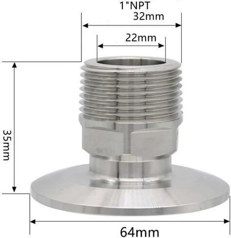 1/4 "3/8" 1/2 "3/4" 1 "-4" NPT ذكر × 0.5 "0.75" 1.5 "2" -4 "ثلاثي المشبك موصل وصلة أنابيب 304 316L الفولاذ المقاوم للصدأ (1-NPT-K64، SUS316L) in Kuwait