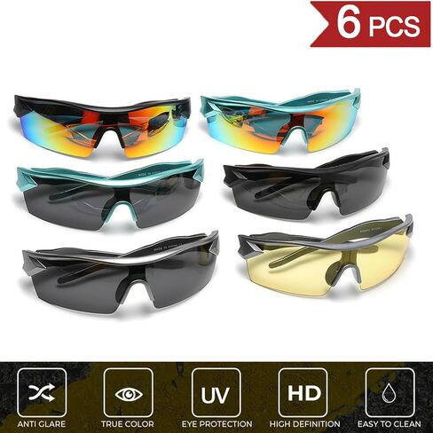 6-Pack HD Sports Sunglasses for Men and Women, UV400 Anti-Glare Protection Sports Glasses for Mountain Climbin Cycling in Kuwait