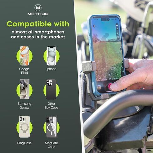 حزمة Method Golf PushStack Pro - حامل هاتف مغناطيسي لعربة دفع الجولف بالإضافة إلى حزام مغناطيسي محدد المدى، ومنشفة MagStack من الألياف الدقيقة وفرشاة النادي مع بلاط MagStack - مناسب عالمي لمعظم الهواتف in Kuwait