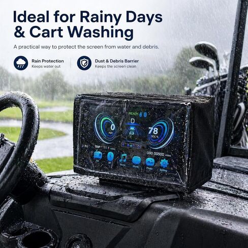 Golf Cart Touchscreen Cover, Clear Touchable Waterproof Screen Protector Compatible with Evolution & Denago, Golf Cart Accessories Dustproof Sun Heat Shield, Elastic Opening in Kuwait