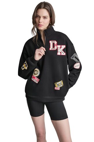بلوفر DKNY نسائي برقعة الحرم الجامعي كبير الحجم بسحاب ربع in Kuwait