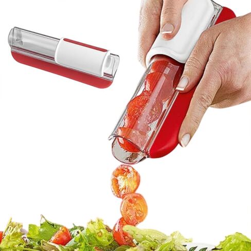 Generic 1pc Cherry Tomato Slicer and Grape Slicer, MultiFunctional Grape Cutter, Small Fruit Cutter, Kitchen Tools, Red, Stainless Steel and Plastic in Kuwait