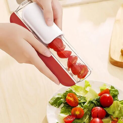 Generic 1pc Cherry Tomato Slicer and Grape Slicer, MultiFunctional Grape Cutter, Small Fruit Cutter, Kitchen Tools, Red, Stainless Steel and Plastic in Kuwait