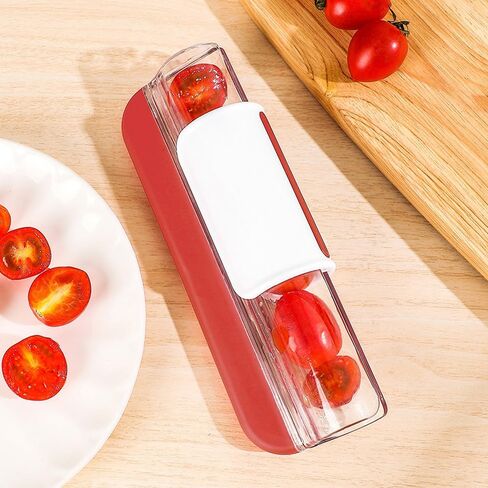 Generic 1pc Cherry Tomato Slicer and Grape Slicer, MultiFunctional Grape Cutter, Small Fruit Cutter, Kitchen Tools, Red, Stainless Steel and Plastic in Kuwait