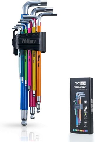 YOIbuy PRO Hex Key Wrench Set, 9-Piece Metric Allen Wrench Set, 1.5-10MM, SK2 Steel, Anti-Slip Ball End, Long Arm, Color-Coded, HEX-PRO Tech, for Mechanical Equipment, Vehicle, and Bicycle Repairs in Kuwait