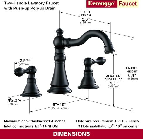 Two Handle Bathroom Sink Faucet Matte Black 3 Hole with Pop up Drain,High Arc Lavatory 8 Inch Widespread Bathroom Faucet,F-8805P-MT in Kuwait