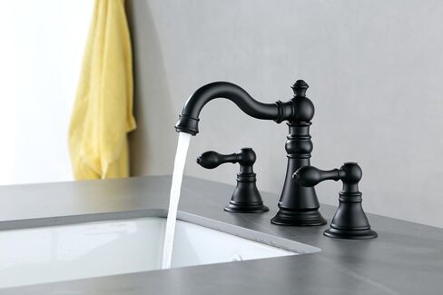 Two Handle Bathroom Sink Faucet Matte Black 3 Hole with Pop up Drain,High Arc Lavatory 8 Inch Widespread Bathroom Faucet,F-8805P-MT in Kuwait