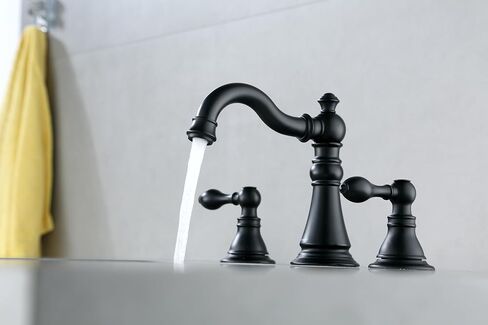 Two Handle Bathroom Sink Faucet Matte Black 3 Hole with Pop up Drain,High Arc Lavatory 8 Inch Widespread Bathroom Faucet,F-8805P-MT in Kuwait