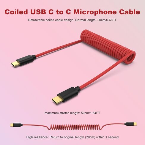 كابل ميكروفون USB C إلى C SC16 SC22 متوافق مع Rode Wireless GO 2/Pro/ME، VideoMic GO II، لـ Hollyland Lark M1/ M2/ MAX/ 150/ MAX Duo DAC سلك ملفوف لهاتف iPhone 15، McBook، الكمبيوتر الشخصي in Kuwait