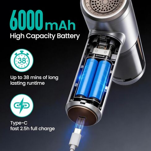 HELlME Cordless Car Vacuum Cleaner, 18000PA Strong Suction, Silvery, Large | 6000mAH Long Battery Life, HEPA Filter, 7in1 Cleaning Kit, Type-C Charging Handheld Vacuum Cleaner for Home, Office, Car in Kuwait