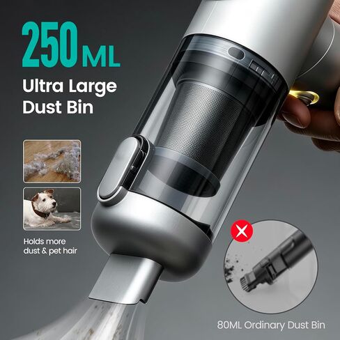 HELlME Cordless Car Vacuum Cleaner, 18000PA Strong Suction, Silvery, Large | 6000mAH Long Battery Life, HEPA Filter, 7in1 Cleaning Kit, Type-C Charging Handheld Vacuum Cleaner for Home, Office, Car in Kuwait