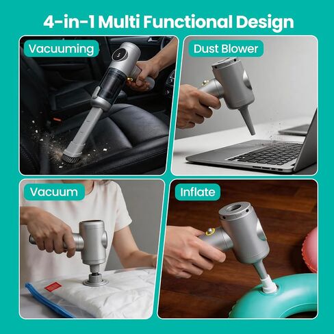 HELlME Cordless Car Vacuum Cleaner, 18000PA Strong Suction, Silvery, Large | 6000mAH Long Battery Life, HEPA Filter, 7in1 Cleaning Kit, Type-C Charging Handheld Vacuum Cleaner for Home, Office, Car in Kuwait