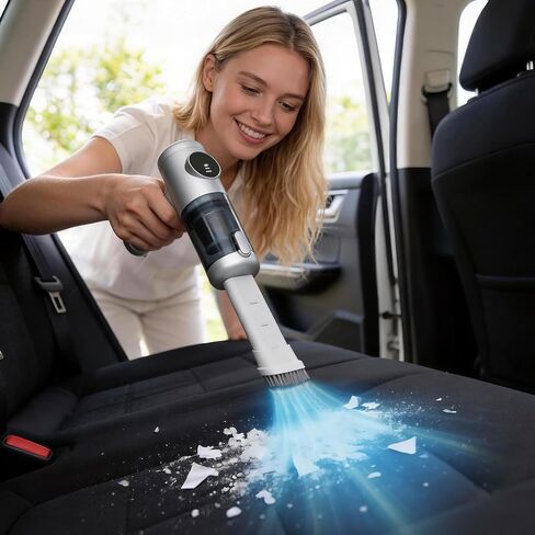 HELlME Cordless Car Vacuum Cleaner, 18000PA Strong Suction, Silvery, Large | 6000mAH Long Battery Life, HEPA Filter, 7in1 Cleaning Kit, Type-C Charging Handheld Vacuum Cleaner for Home, Office, Car in Kuwait