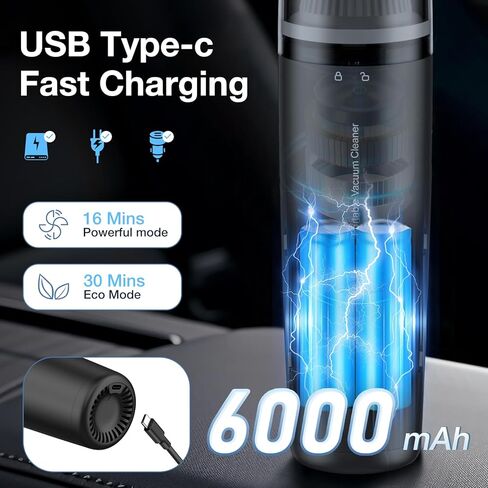Car Handheld Vacuum Cordless 13000 PA Suction Power, Portable Mini Vacuum Cleaner for Car Home Office and Pet Hair, Black in Kuwait